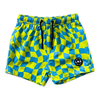 SWIM TRUNK - WAVY CHECKS - BLUE/YELLOW