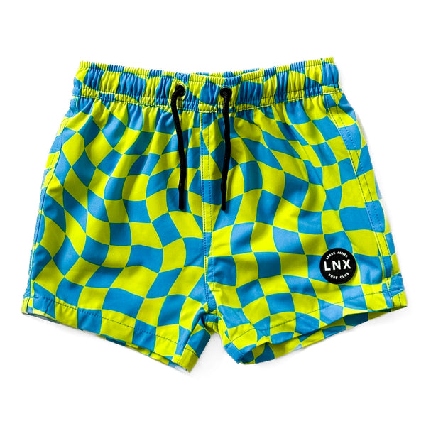 SWIM TRUNK - WAVY CHECKS - BLUE/YELLOW – LENOX JAMES