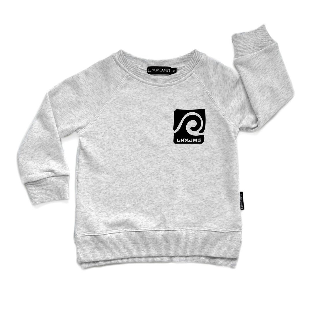 Gray sweatshirt with a logo on a white background