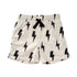 Shorts with black lightning bolt pattern on a white background