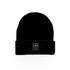 LENOX JAMES black classic ribbed knit beanie for infant, baby, toddler, and kids, with fold-over cuff and signature LNX patch.