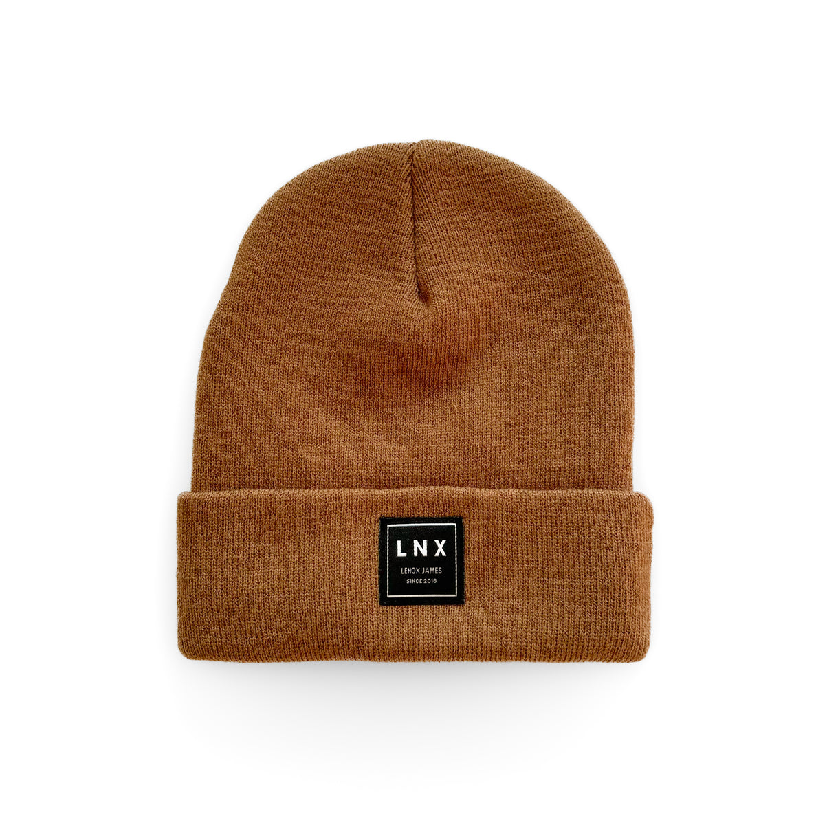 LENOX JAMES boulder classic ribbed knit beanie for infant, baby, toddler, and kids, with fold-over cuff and signature LNX patch.
