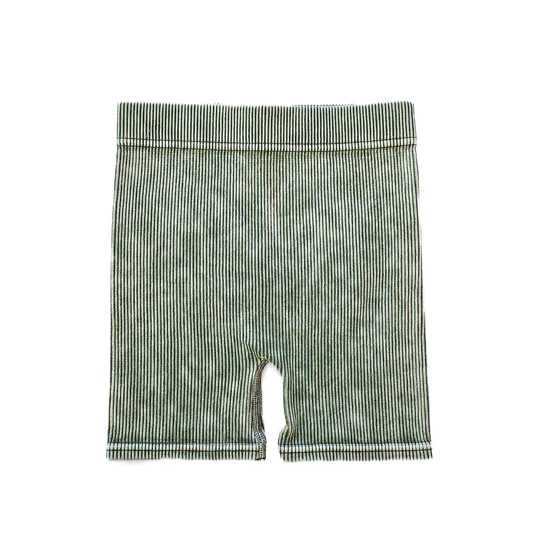 ACID WASH BIKER SHORTS - DUSTY GREEN