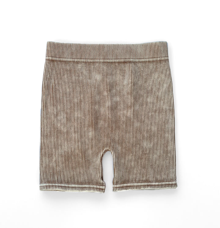 ACID WASH BIKER SHORTS - CAMEL