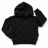 Front flat lay of LENOX JAMES kids hoodie in black, featuring a kangaroo pocket, ribbed cuffs and hem.