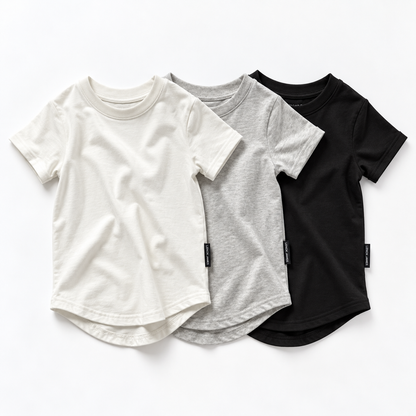 front.jpg	Front view of black, white, and grey LENOX JAMES kids basic tees with rolled sleeves