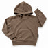 Front flat lay of LENOX JAMES kids hoodie in earthy brown with olive undertones, featuring a kangaroo pocket, ribbed cuffs and hem.