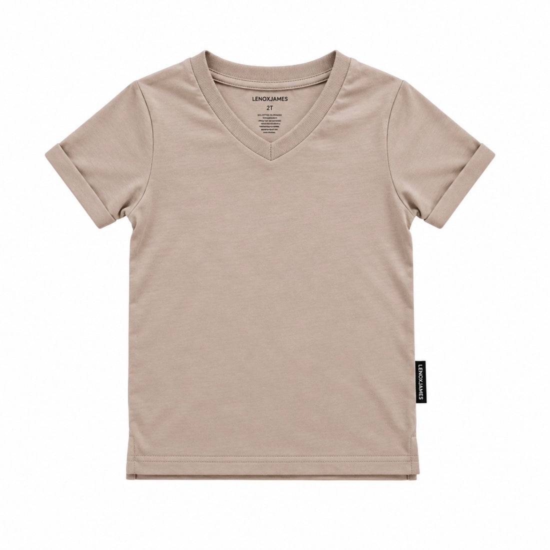 LENOX JAMES coffee brown cotton V-neck tee with rolled sleeves