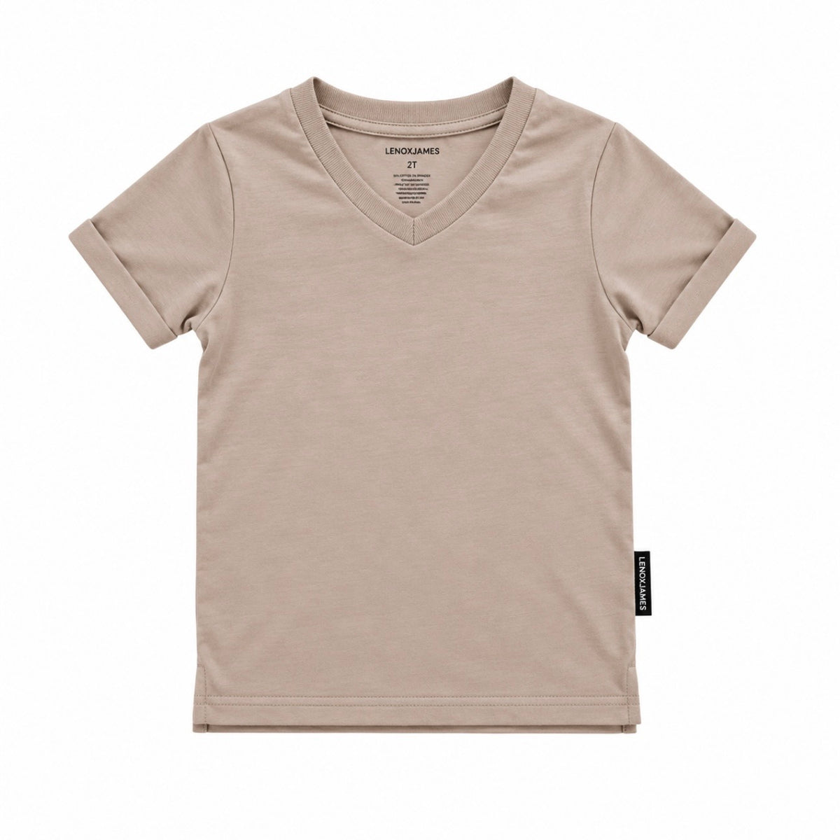 LENOX JAMES coffee brown cotton V-neck tee with rolled sleeves