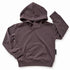 Front flat lay of LENOX JAMES kids hoodie in smoky purple-gray, featuring a kangaroo pocket, ribbed cuffs and hem.