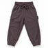 Front view of LENOX JAMES kids joggers in smoky purple-gray, with an elastic drawstring waist, side pockets and cuffed ankles.