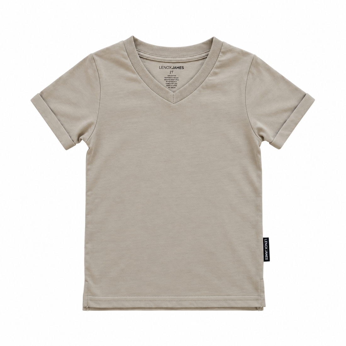 LENOX JAMES sand neutral cotton V-neck tee with split hem