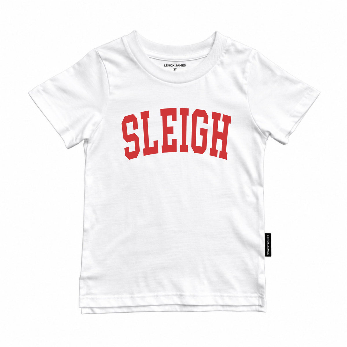 LENOX JAMES white Sleigh graphic short sleeve T-shirt for baby, toddler, and kids, featuring a holiday-inspired design and comfortable everyday style.