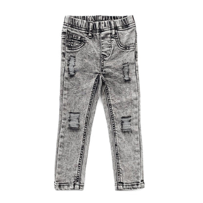 LENOX JAMES grey wash distressed stretch denim jeans for kids
